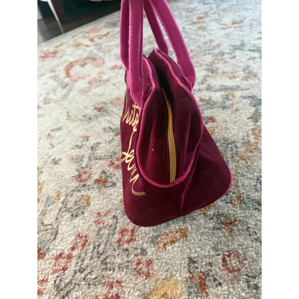 Victoria's Secret Y2k Burgundy Velvet Vanity Bag Pink Logo Heart Zipper‎ Pull